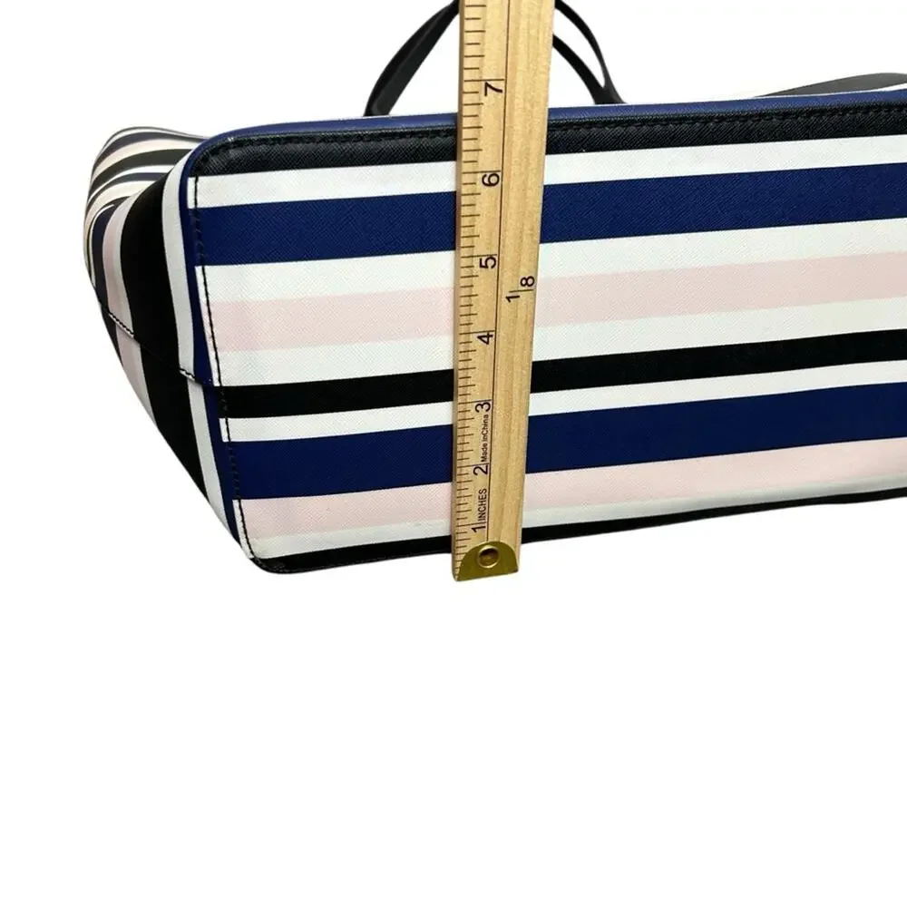 Kate Spade Tote Bag Black, Blue, & Pink Cruise Stripe Vinyl Zip Top Closure